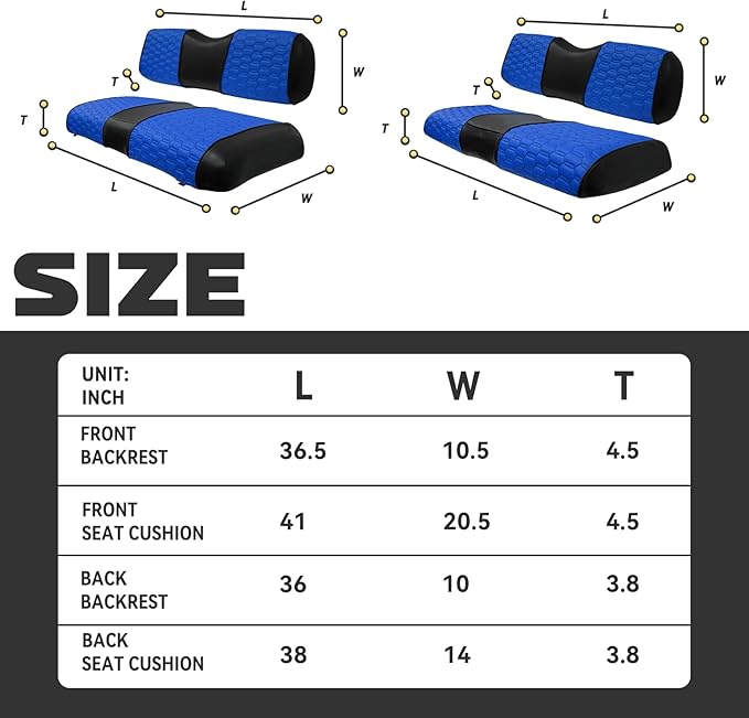 Golf Cart Seat Covers for EZGO TXT Club Car DS Gas or Electric OEM Regular Seat Cushion, No Staple, Golf Cart Vinyl Replacement Seat Cover