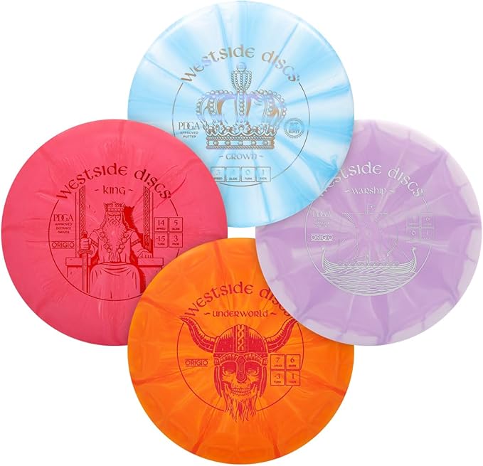 Westside Discs Origio Burst 4-Disc Golf Discs Set - Beginner Disc Golf Set for Men - 1x Drivers, Fairway Driver, Midrange & Putter - Colors Will Vary