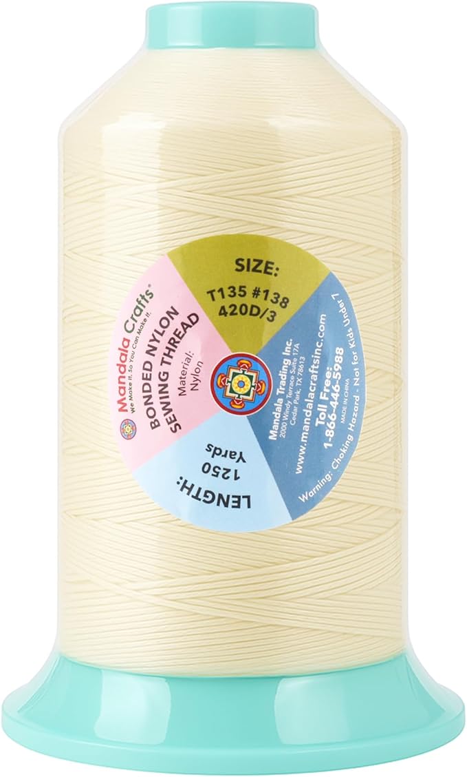 Mandala Crafts Size 138 420D T135 Bonded Nylon Thread Ivory Heavy Duty Sewing - Image 3