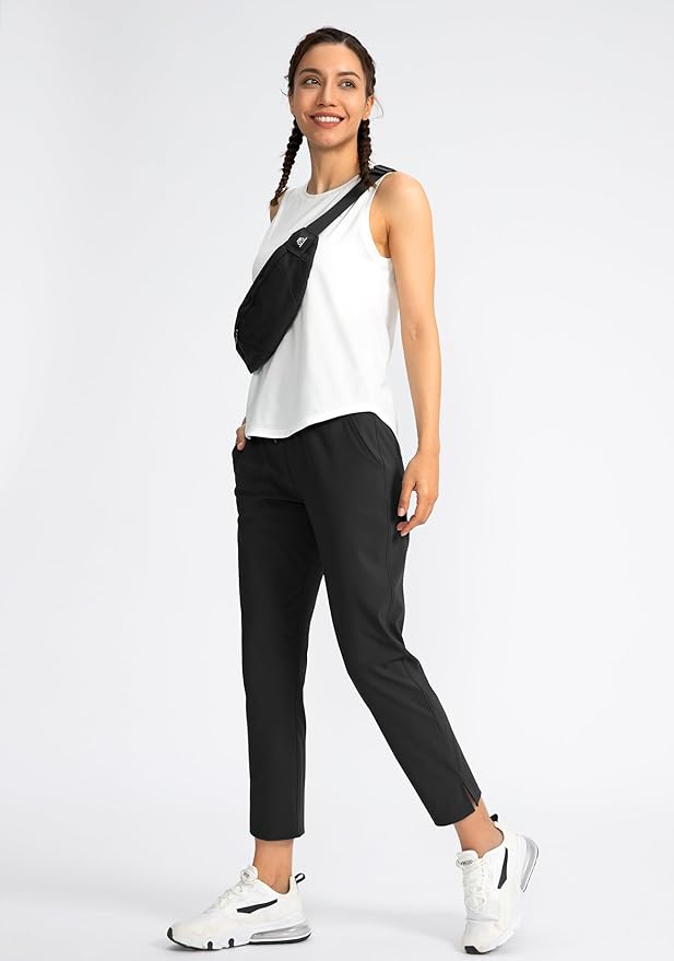 Soothfeel Women's Pants with 4 Pockets 7/8 Stretch High Waisted Sweatpants Travel Athletic Work Golf Pants for Women