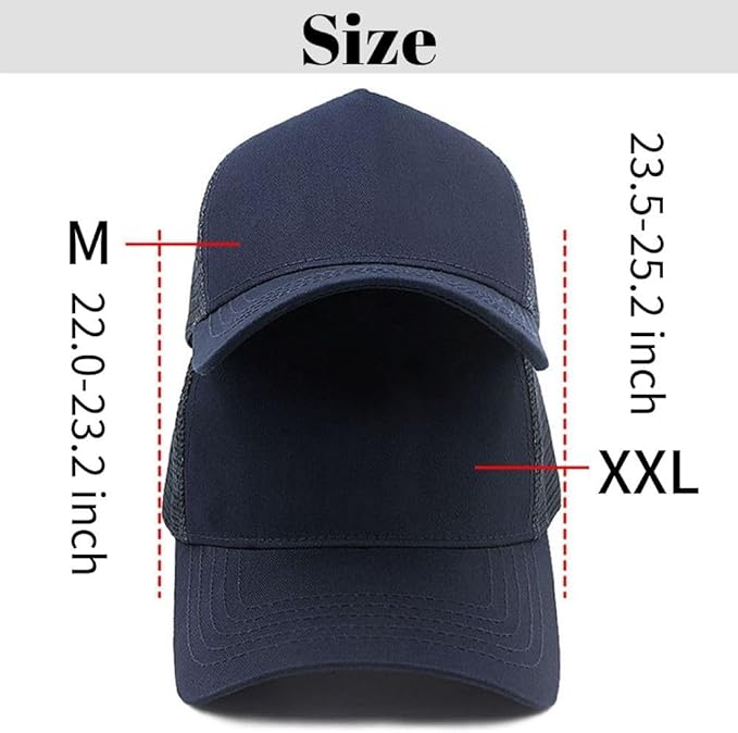 Oversize XXL Baseball Cap Cotton Big Head Hats Solid Color Large Head Hats Plus Size Hat Adjustable 23"-25.5"