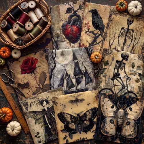 Hahafelt 10 Pcs 18"x22" Vintage Halloween Fat Quarters Gothic Fabric Bundle
