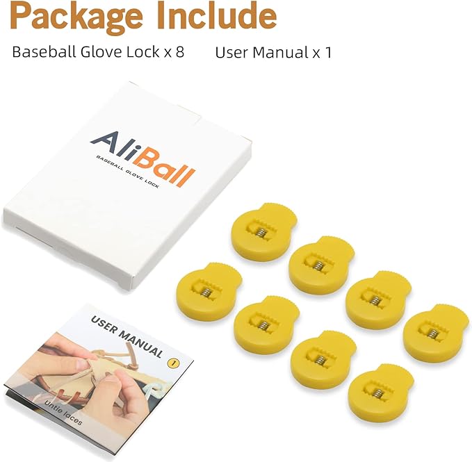 AliBall Glove Locks, Lace Locks for Baseball Glove 8 Pack, Never Need Thying Knots Again, Strong Elasticity, Made Plastic and Springs, Fits All Gloves, Baseball Gloves Accessories