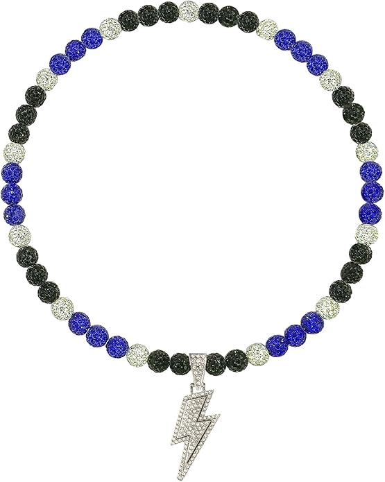 Baseball Necklace for Men 16/18/20 Inch Bling Ice Collection Lightning Bolt Pendant Necklace for Women Rhinestone Clay Beaded Discoball Accessories Gifts for Baseball Team Players Lovers