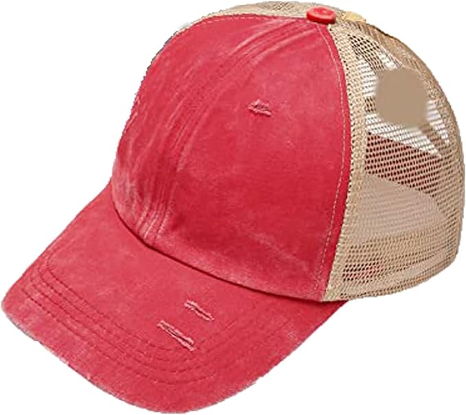 Criss Cross Hat Washed Distressed Baseball Cap Ponytail Hat High Messy Bun Ponycap for Women