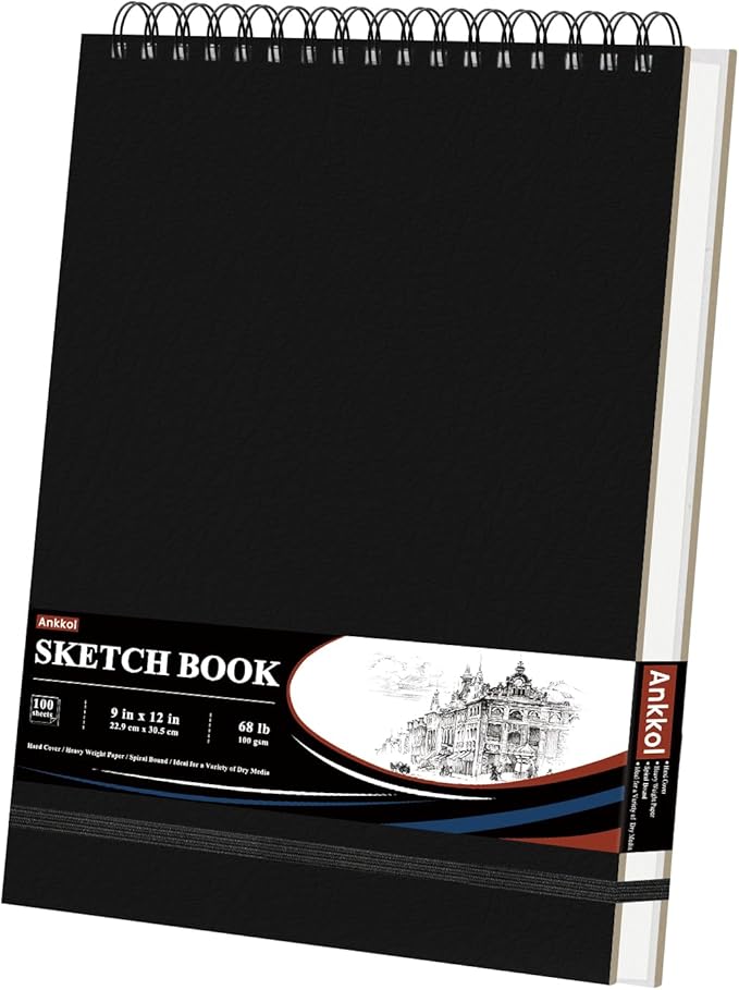 9" x 12" Sketch Book, Top Spiral Sketchbook Hardcover, 68lb Drawing Paper Pad & by Ankkol