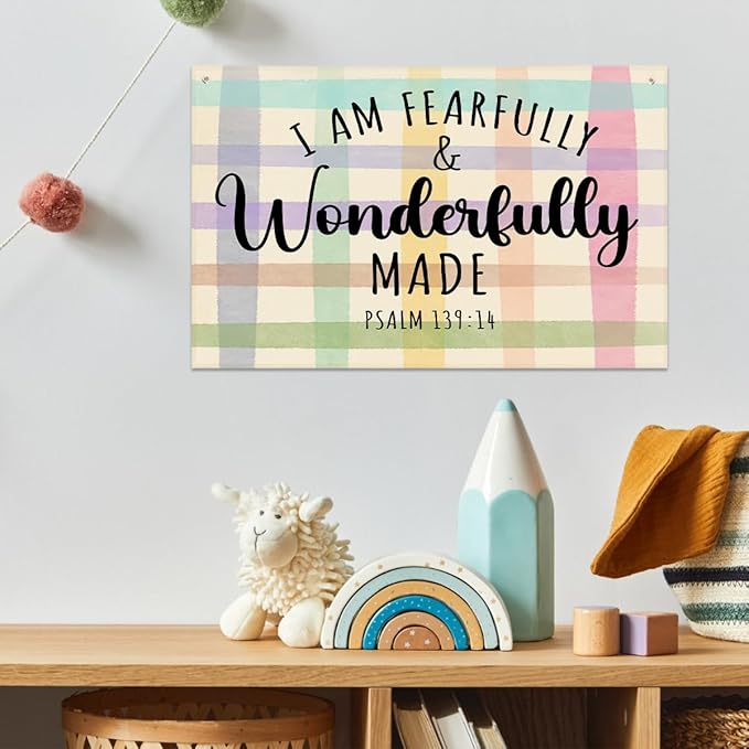 Fearfully and Wonderfully Made Bible Verses Wall Decor Kids Room Decor Canvas - Image 2