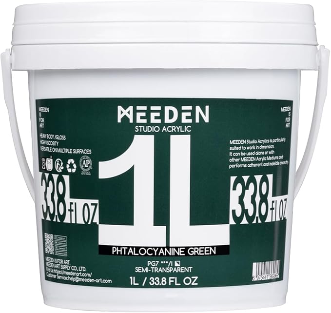 MEEDEN Phtalocyanine Green Acrylic Paint: 1 L /33.8 oz Heavy Body Gloss by MEEDEN
