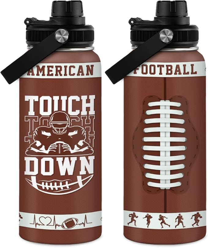 Football Water Bottle with Lid - 32oz Insulated Stainless Steel Sport Bottle - Gifts for Men Football Players Lovers Men