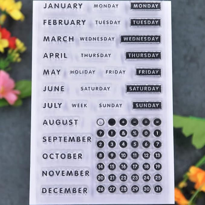 Calendar Month Week Date December Monday Holiday Sunday Clear Stamps - Image 2