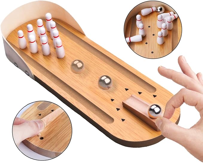 Table Top Mini Bowling Game Set-Tabletop Wooden Board Mini Arcade Desktop Tiny - Image 3
