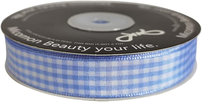 Light Blue Gingham Plaid Checked Ribbon 25 Yard Each Roll 100% Polyester - Image 4