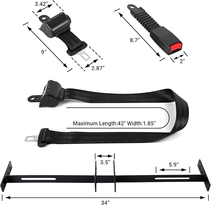 Universal Golf Cart Seat Belt Kit, Seat Belts Kit 4 Passengers (2+2), Retractable Belts Max Length 47" Golf Cart Seat Belts Fits 4-Seats Golf Car for EZGO, Yamaha Club Car