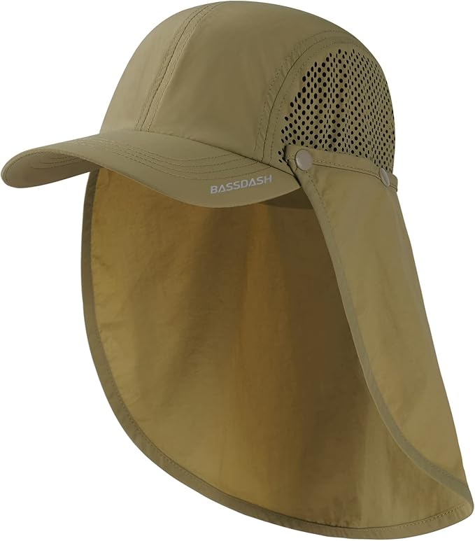BASSDASH UPF 50+ Foldable Fishing Hat Baseball Cap with Removable Neck Flap Portable for Men Women Golf Hiking