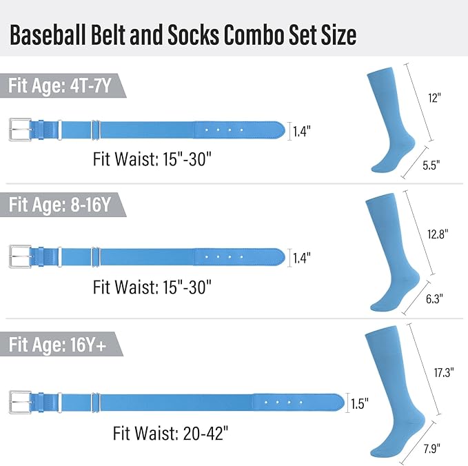 Baseball Socks and Belt for Youth Adult Softball Socks Combo Elastic Waist Belt for Men Kids Boys Girls Women JASGOOD