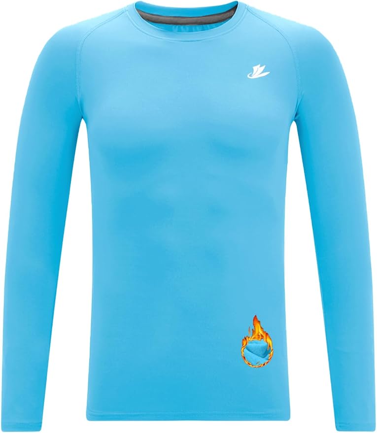 DEVOROPA Youth Boys Compression Thermal Shirt Long Sleeve Kids Fleece Baselayer Soccer Baseball Undershirt Slim/Regular/Husky