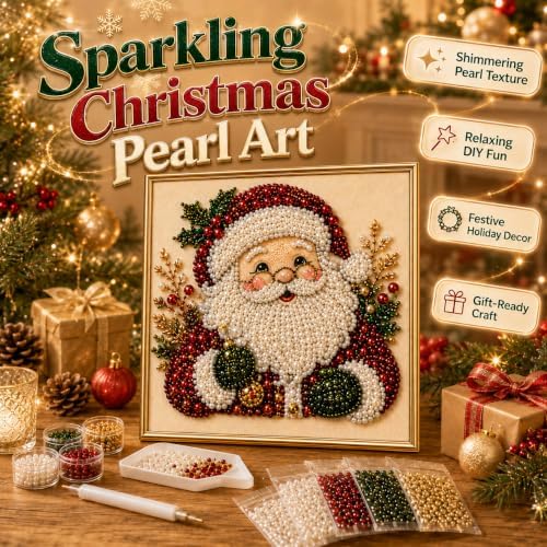 3 PCS Christmas Santa Claus Pearl Diamond Painting Art Kits,3D DIY Beads