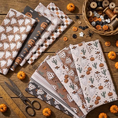 Hahafelt 10 Pcs Halloween Western Quilting Fabric Bundles 20 x 20 Inch