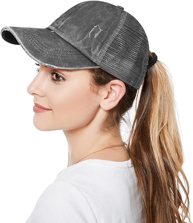 Criss Cross Hat Washed Distressed Baseball Cap Ponytail Hat High Messy Bun Ponycap for Women