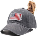 Women American Flag Ponytail Hat, Embroidery Adjustable Washed Distressed Messy Bun Baseball Cap …