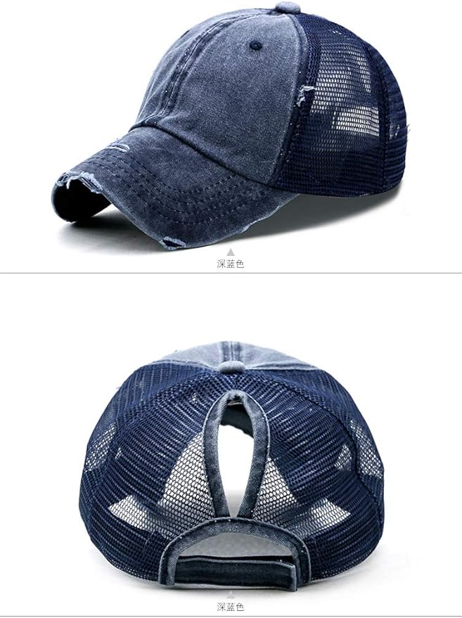 Criss Cross Hat Washed Distressed Baseball Cap Ponytail Hat High Messy Bun Ponycap for Women