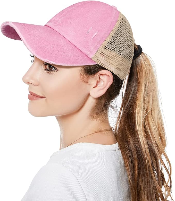 Criss Cross Hat Washed Distressed Baseball Cap Ponytail Hat High Messy Bun Ponycap for Women