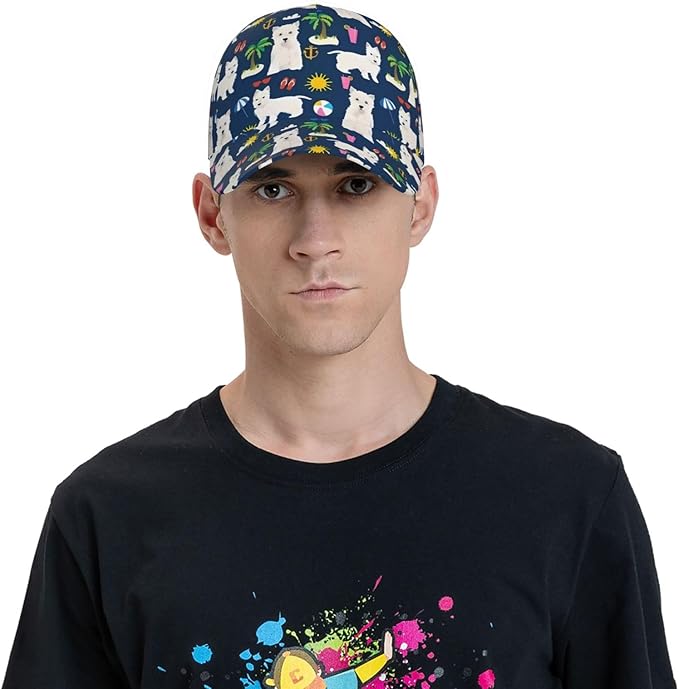 Westie Dogs Beach Summer Tropical Baseball Cap Men Women Classic Adjustable for Running Workout and Outdoor All Season Hat