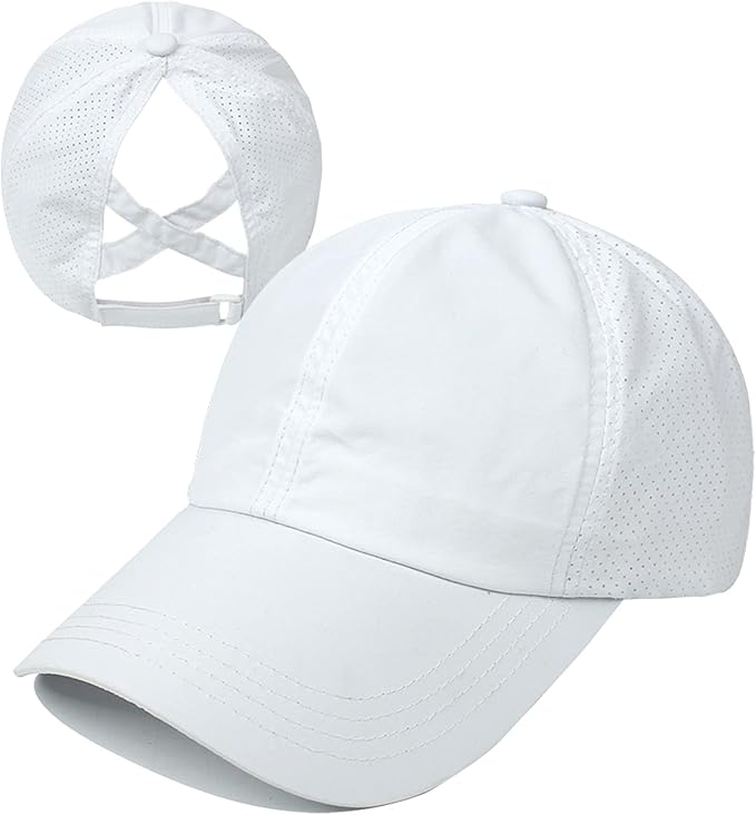 HGGE Womens Criss Cross Ponytail Baseball Cap Adjustable High Messy Bun Ponycap Quick Drying Hat