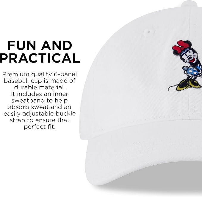 Disney Women's Baseball Cap, Minnie Mouse Adjustable Hat for Adult