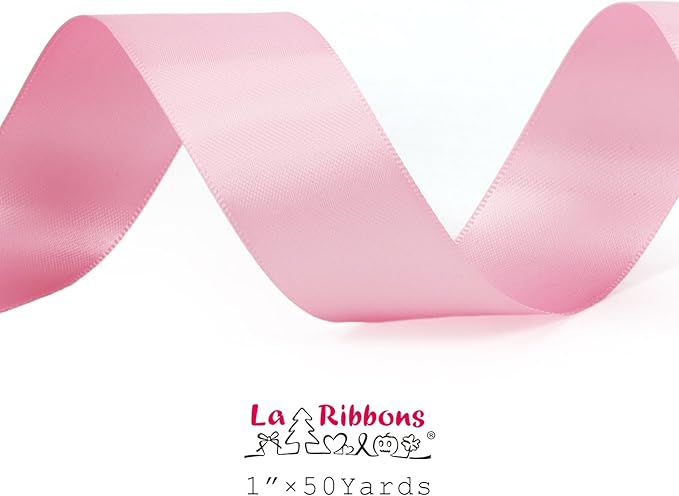 LaRibbons 1 Inch 50 Yard Double Faced Satin Ribbon, Rose Pink Satin Craft - Image 5