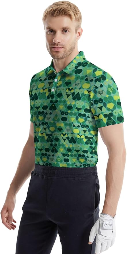 HUURAY Funny Golf Polos for Men Funny Print Short Sleeve Shirts Quick Dry Polo Shirts Hawaiian Shirt Performance Golf Outfits