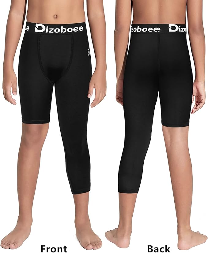 Youth Boys Compression Pants One Leg 3/4 Athletic Leggings for Sports Kids Basketball Tights Football Baseball Pants