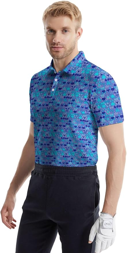 HUURAY Funny Golf Polos for Men Funny Print Short Sleeve Shirts Quick Dry Polo Shirts Hawaiian Shirt Performance Golf Outfits