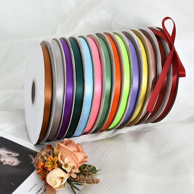 TONIFUL 3/8 Inch x 100yds Orange Satin Ribbon Thin Solid Fabric Ribbons - Image 6