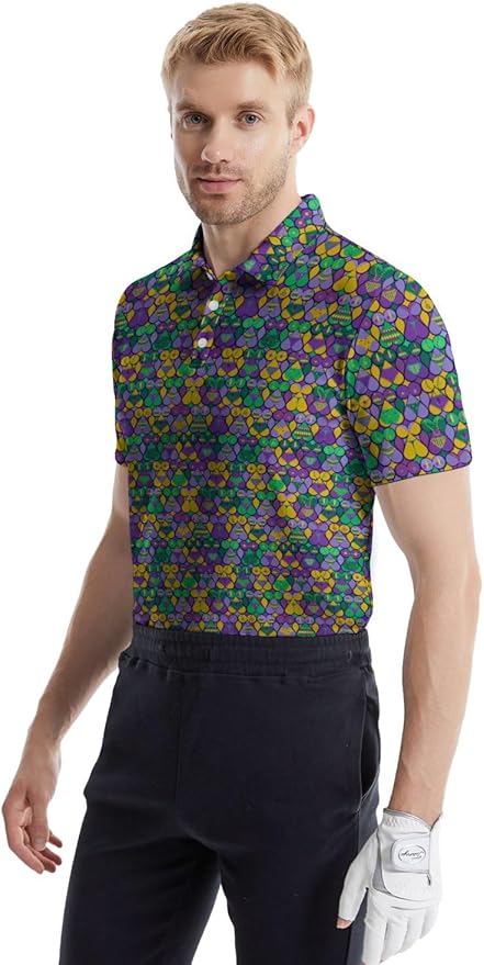 HUURAY Funny Golf Polos for Men Funny Print Short Sleeve Shirts Quick Dry Polo Shirts Hawaiian Shirt Performance Golf Outfits