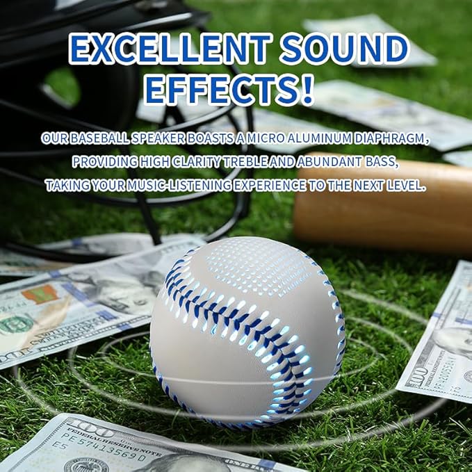 Glow Baseball Bluetooth Speaker，Portable Sports Gift for Fans, Waterproof Outdoor Speaker with Party Lights.