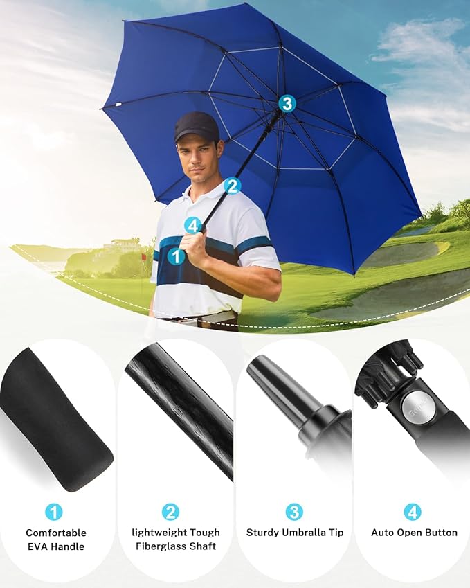 Gonex 54/62/68/72/80 Inch Extra Large Golf Umbrella, Automatic Open Travel Rain Umbrella with Windproof Water Resistant Double Canopy, Oversize Vented Umbrellas for 2-3 Men and UV Protection, Multiple Colors