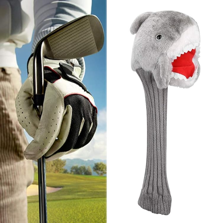 Tiiyee Shark Golf Head Cover, Animals Driver Headcover 3 5 Wood Putter Club Protector Funny Cartoon Plush Cloth Stylish Protection Long Neck for Adults Kids Golfer Men Women Lovers Gift Accessories