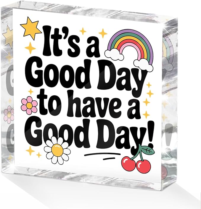 Positive Desk Decor Acrylic Sign 4X4 Inch, Rainbow Cherry Flower Desk by Unknown