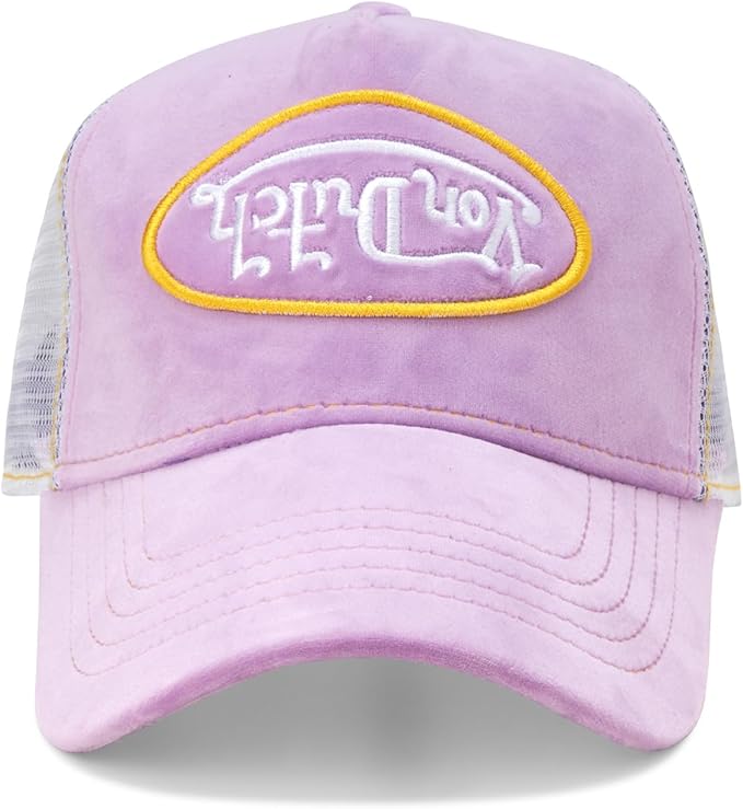 Von Dutch Unisex Trucker Hat - Velvet Curved Bill Mesh Back Retro Classic Adjustable Snapback Baseball Cap for Men and Women