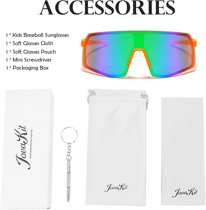 JOVAKIT Kids Baseball Sunglasses for Boys Girls Age 3-13, Youth Baseball Sun Glasses UV400 Sports Cycling Shades