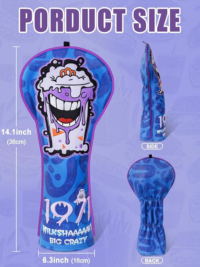 Big Crazy Golf Headcovers - Funny Golf Club Covers - Driver Headcover with Tour Grade PU Leather - Golf Driver Headcover, Waterproof Golf Head Covers, Soft Lining Golf Gift