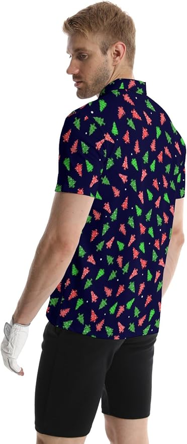 HUURAY Funny Golf Polos for Men Funny Print Short Sleeve Shirts Quick Dry Polo Shirts Hawaiian Shirt Performance Golf Outfits