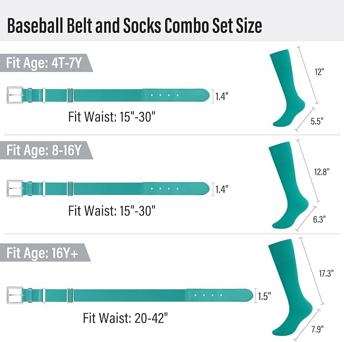 Baseball Socks and Belt for Youth Adult Softball Socks Combo Elastic Waist Belt for Men Kids Boys Girls Women JASGOOD