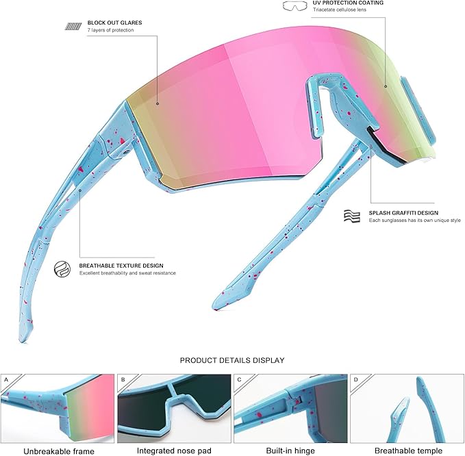 SEKKAF Youth Baseball Sunglasses for Boys Girls Age 6-12 Softball Cycling Sports Sunglasses for Kids Lightweight Frame