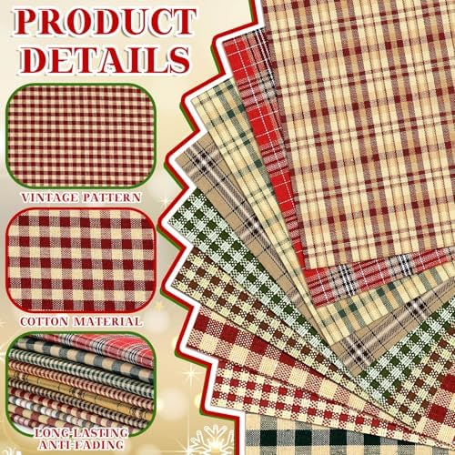 Hahafelt 10 Pcs 18"x22" Christmas Plaid Fat Quarters Gingham Fabric Bundle