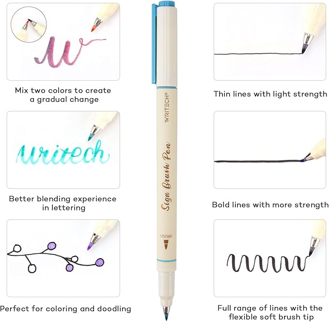WRITECH Arts Sign Brush Pen Brush Tip Marker Felt Tip Water Based Ink Color - Image 4