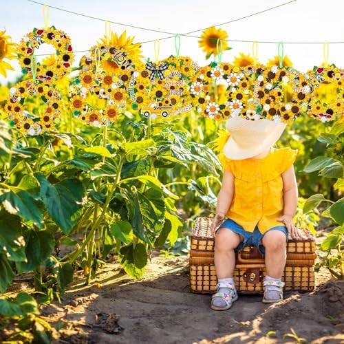 Hollowfly 48 Sets Sunflower Craft Kits DIY Paper Wreath Ornaments