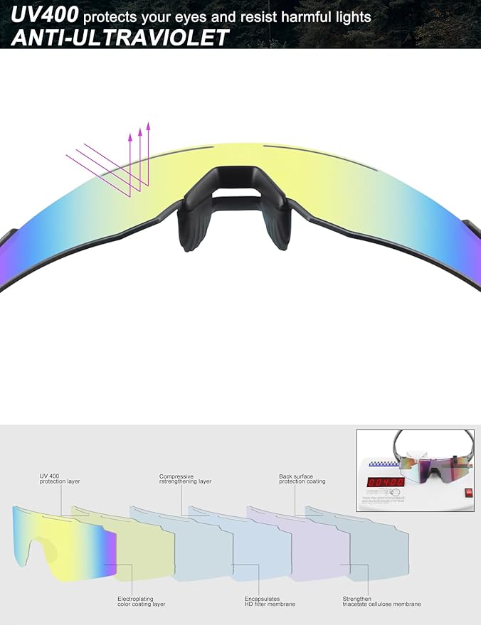 OULAIQI Cycling Sunglasses Polarized Sunglasses for Cycling Men Women with 1 Lens or 3 Interchangeable Lens Baseball Glasses