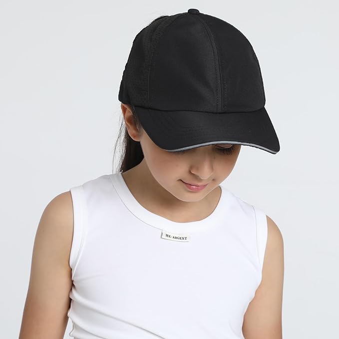 Girls Criss Cross Ponytail Hat Mesh Baseball Cap Kids Quick Dry Ponycap Hats Outdoor Summer Sports Hat Age 7-12